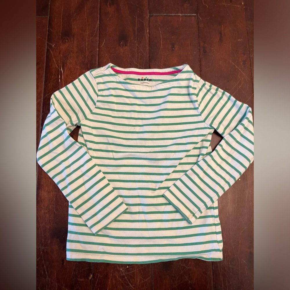 Mini Boden Green Striped girls shirt 7-8